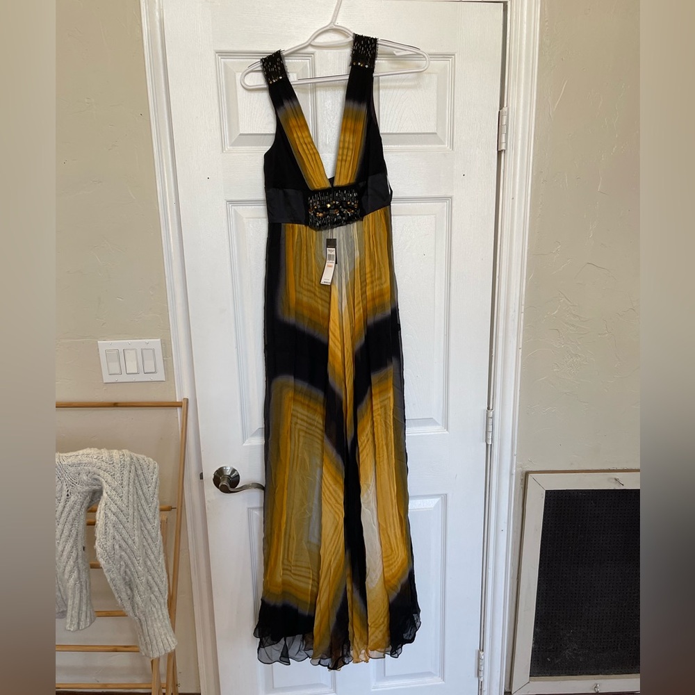 BCBGMaxAzria Goldenrod and Black Silk Dress - Picture 1 of 2